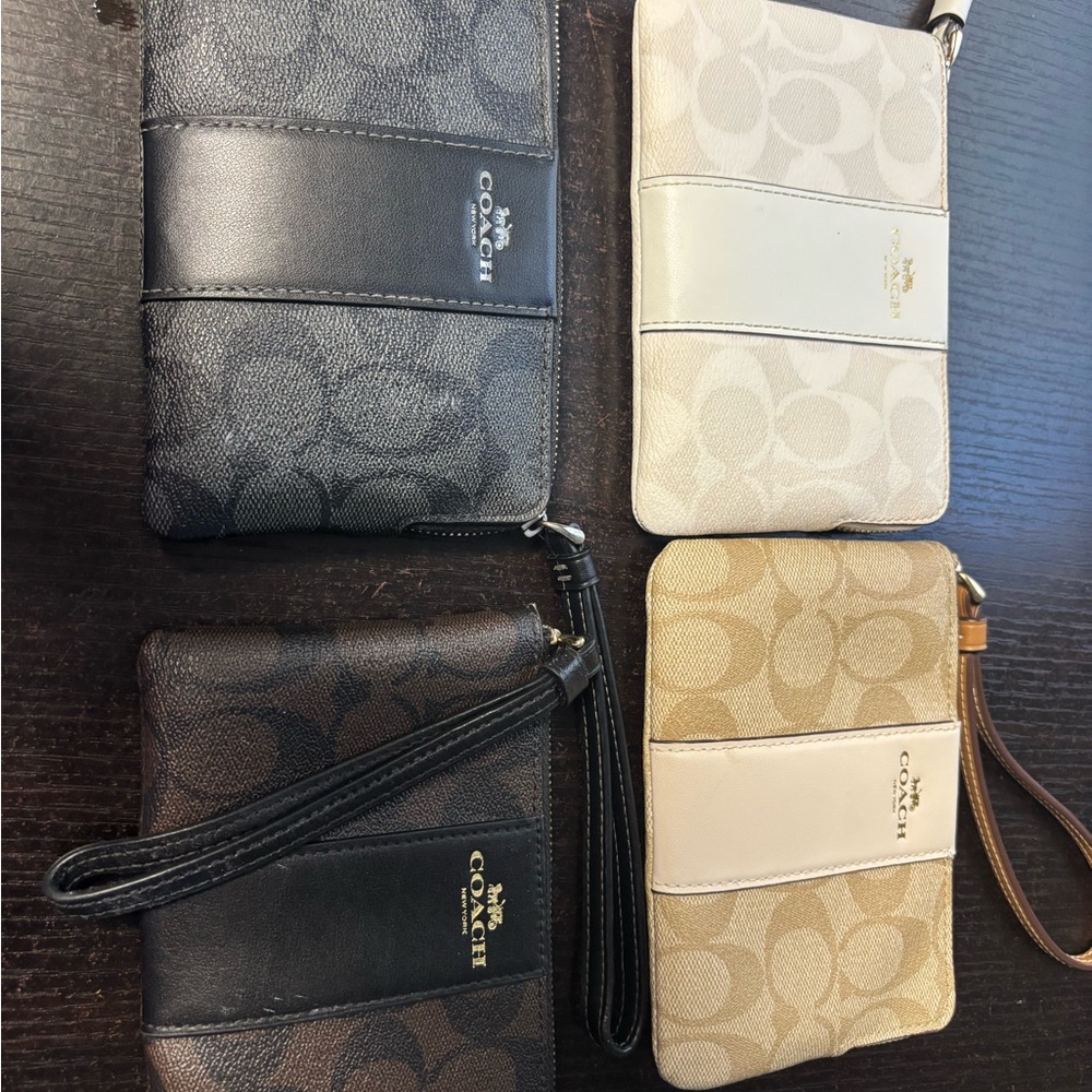 Coach Signature Wristlet Collection in Black, Cream, and Tan